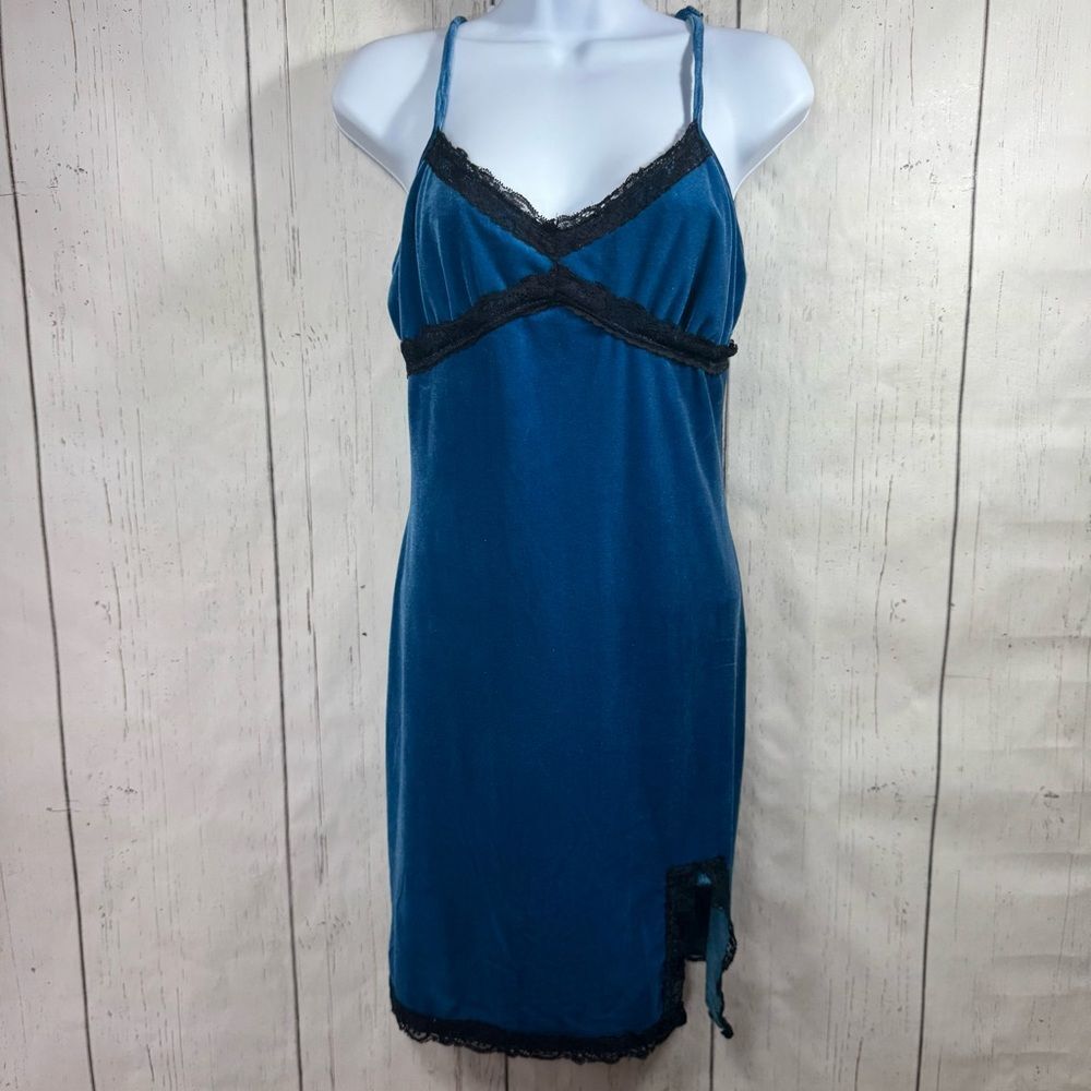 No Comment NYLA Blue Velvet Lace Trim Slip Dress Size XL Romantic Y2K Goth